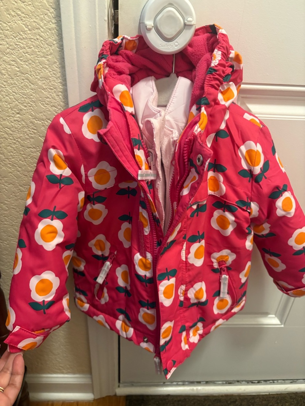 Cat & Jack Pink Floral Puffer 2 in 1 Jacket with Hood.